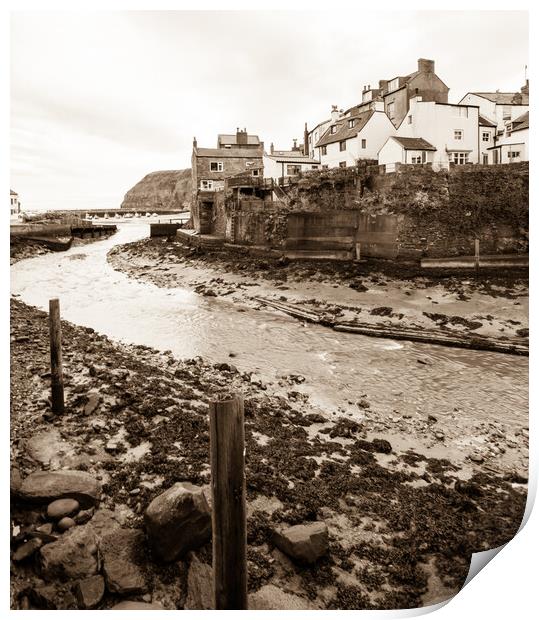 Staithes Sepia Print by Tim Hill
