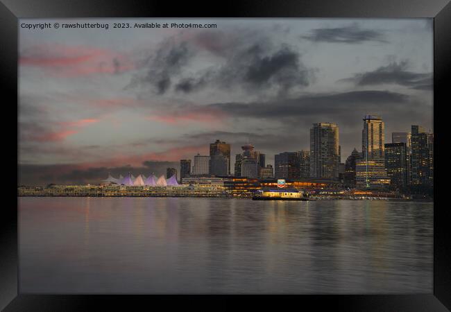 Vancouver Skyline At Sunset Framed Print by rawshutterbug 