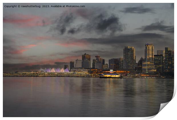 Vancouver Skyline At Sunset Print by rawshutterbug 