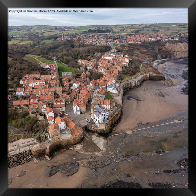 Robin Hoods Bay high view Framed Print by Graham Moore