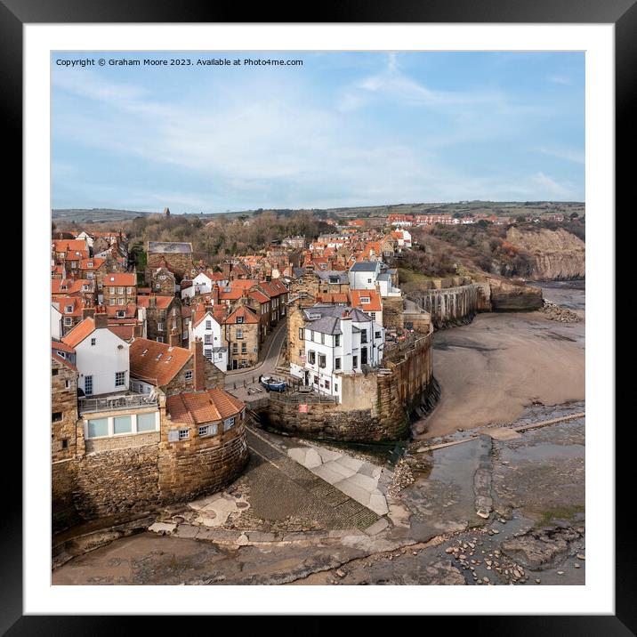 Robin Hoods Bay elevated view Framed Mounted Print by Graham Moore