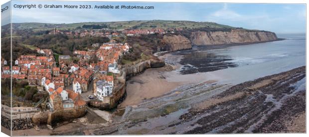 Robin Hoods Bay elevated view panorama Canvas Print by Graham Moore