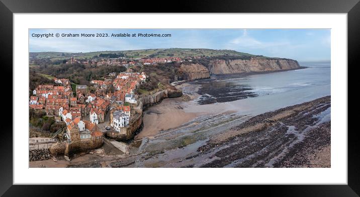 Robin Hoods Bay elevated view panorama Framed Mounted Print by Graham Moore