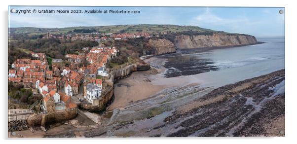 Robin Hoods Bay elevated view panorama Acrylic by Graham Moore