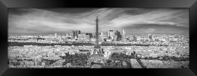 Paris Skyline | Monochrome Panorama Framed Print by Melanie Viola