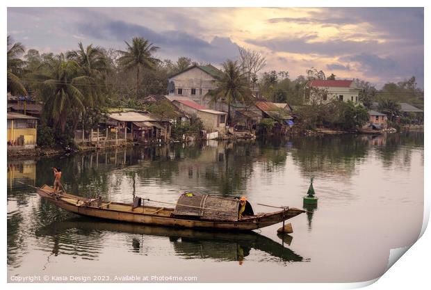 Sampan Reflections on River Print by Kasia Design