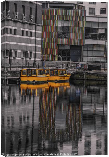 Leeds Taxi Boats Reflections Canvas Print by Richard Perks