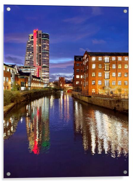 Bridgewater Place and River Aire in Leeds at Night Acrylic by Darren Galpin