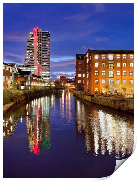Bridgewater Place and River Aire in Leeds at Night Print by Darren Galpin