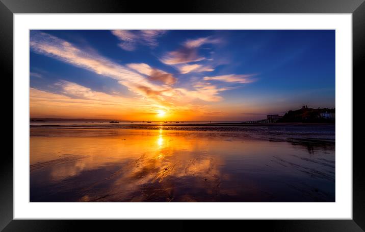 Tenby Beach Sunrise Reflections Framed Mounted Print by Tim Hill