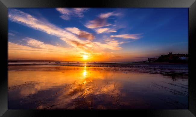 Tenby Beach Sunrise Reflections Framed Print by Tim Hill