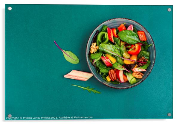 Healthy salad with rhubarb, vegan salad Acrylic by Mykola Lunov Mykola