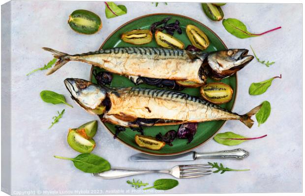 Delicious smoked mackerel fish, seafood Canvas Print by Mykola Lunov Mykola