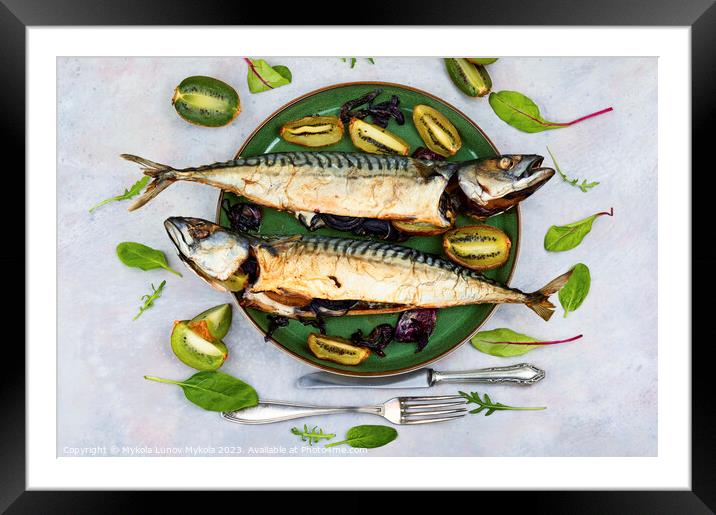 Delicious smoked mackerel fish, seafood Framed Mounted Print by Mykola Lunov Mykola
