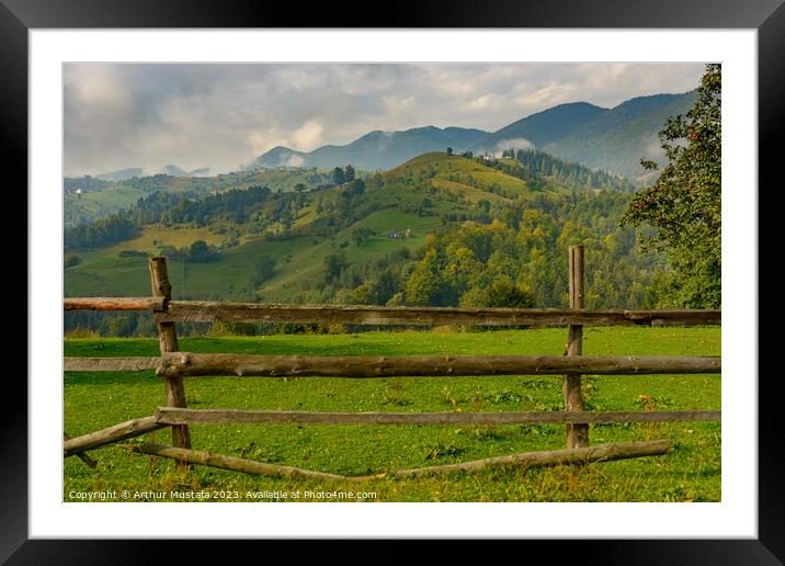 Rural idyllic landscape in Transylvania, Romania, with grassy fi Framed Mounted Print by Arthur Mustafa