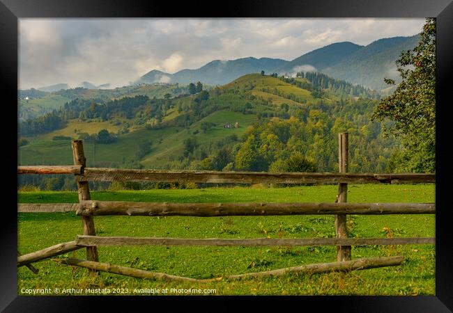 Rural idyllic landscape in Transylvania, Romania, with grassy fi Framed Print by Arthur Mustafa