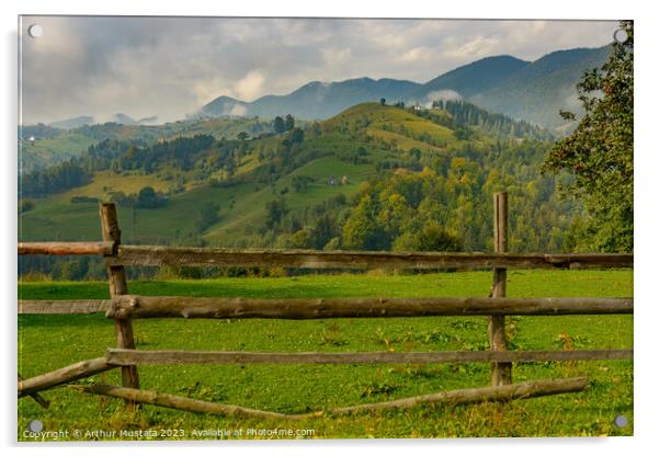 Rural idyllic landscape in Transylvania, Romania, with grassy fi Acrylic by Arthur Mustafa