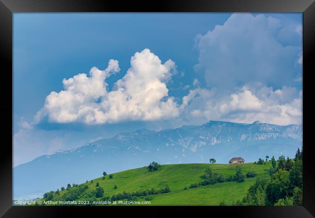 Panoramic view of a spring landscape in the  Bucegi mountains, R Framed Print by Arthur Mustafa