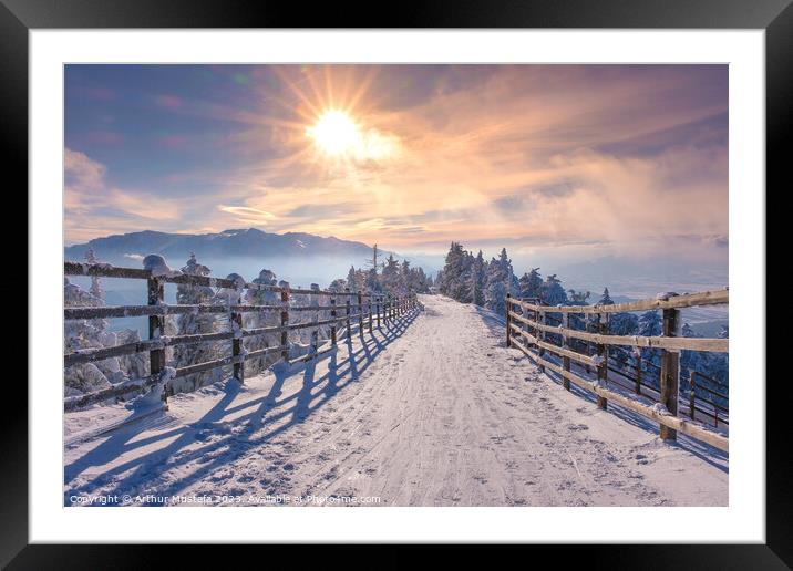Winter wonderland on top of the Postavaru mountains, with view over the Bucegi mountains in Romania Framed Mounted Print by Arthur Mustafa