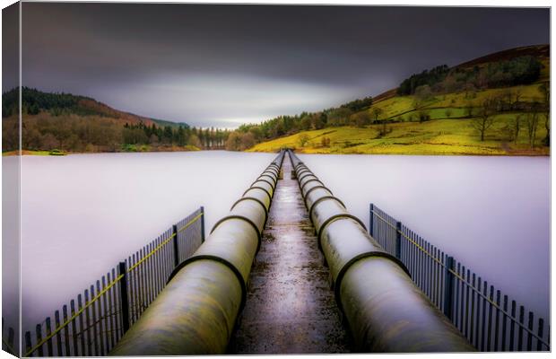 Ladybower Reservoir Water Pipes Canvas Print by Tim Hill