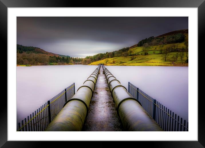 Ladybower Reservoir Water Pipes Framed Mounted Print by Tim Hill