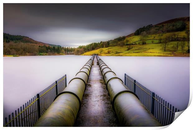 Ladybower Reservoir Water Pipes Print by Tim Hill