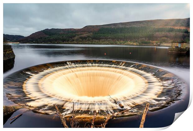 Bell mouth Overflow Plug Hole at Ladybower Reservoir Print by Tim Hill