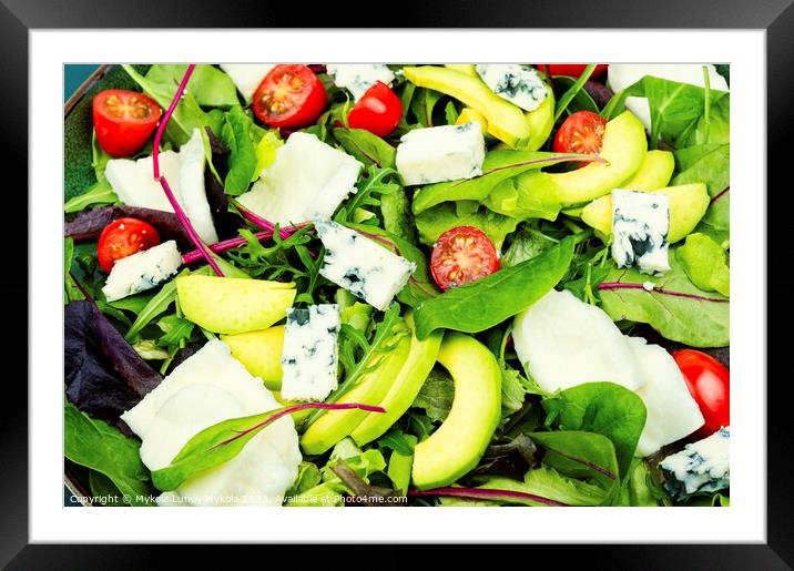 Vegetable delicious salad with greens and mozzarella Framed Mounted Print by Mykola Lunov Mykola