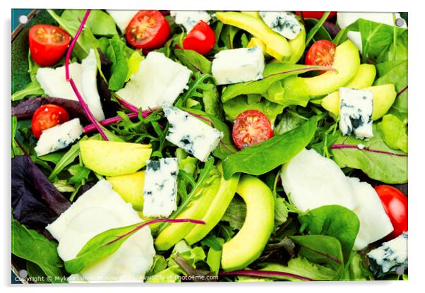 Vegetable delicious salad with greens and mozzarella Acrylic by Mykola Lunov Mykola