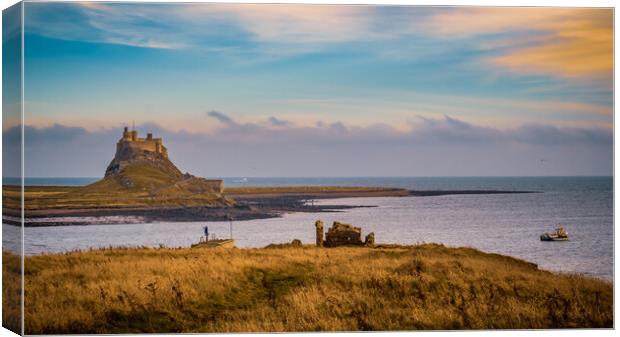 Mystical Lindisfarne Castle overlooking the Northu Canvas Print by John Frid