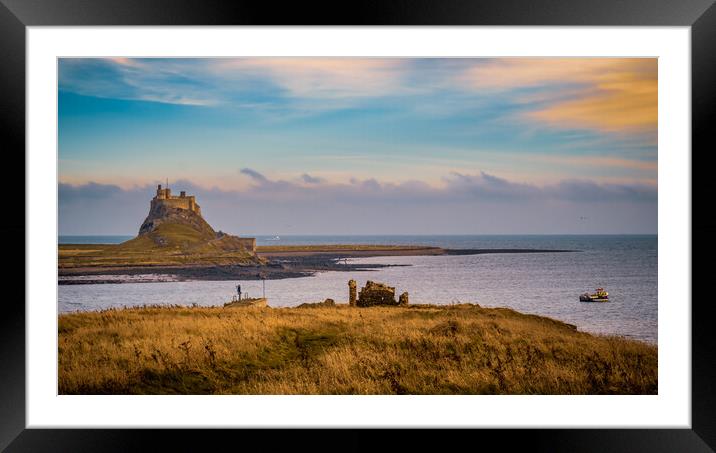 Mystical Lindisfarne Castle overlooking the Northu Framed Mounted Print by John Frid