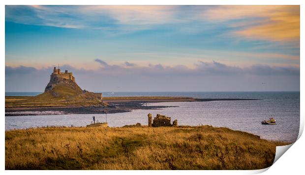 Mystical Lindisfarne Castle overlooking the Northu Print by John Frid