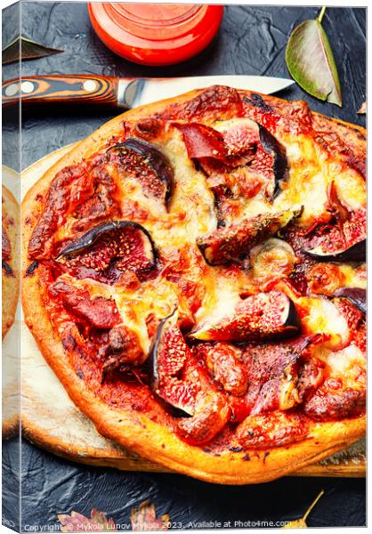 Gourmet pizza with bacon and fruit. Canvas Print by Mykola Lunov Mykola