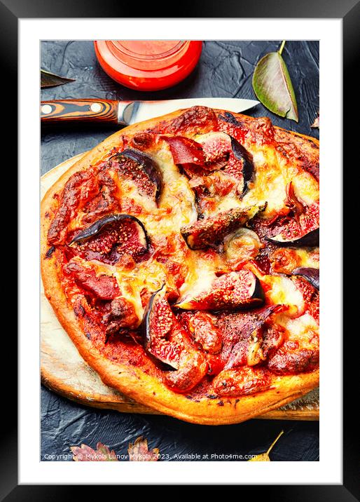 Gourmet pizza with bacon and fruit. Framed Mounted Print by Mykola Lunov Mykola