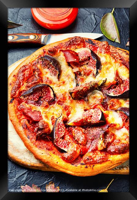 Gourmet pizza with bacon and fruit. Framed Print by Mykola Lunov Mykola