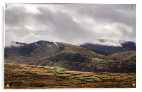 Moody Mountain Range Snowdonia Wales Acrylic by Pearl Bucknall