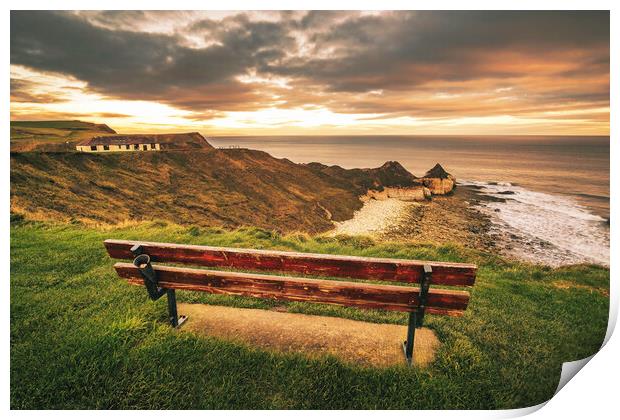 Memories of Thornwick Bay Bench Print by Tim Hill