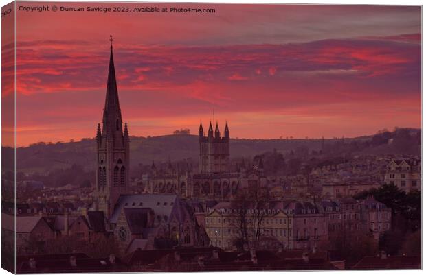 Pink sunset across the City of Bath skyline Canvas Print by Duncan Savidge