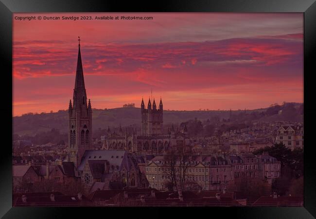 Pink sunset across the City of Bath skyline Framed Print by Duncan Savidge