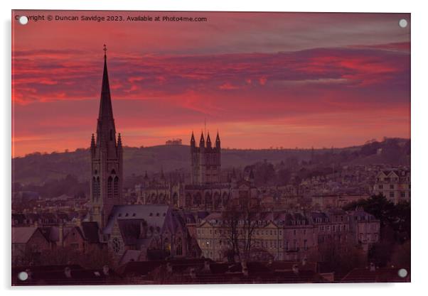 Pink sunset across the City of Bath skyline Acrylic by Duncan Savidge