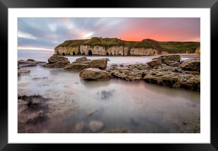 Thornwick Bay Sunrise and Cliff Caves Framed Mounted Print by Tim Hill