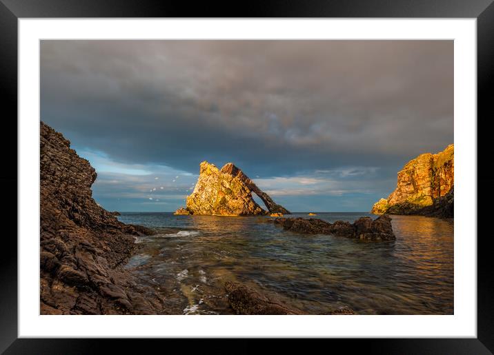 Bow Fiddle Rock at Sunset, Aberdeenshire, Scotland Framed Mounted Print by David Ross