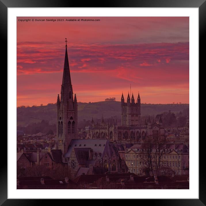 Pink sunset across the City of Bath skyline square Framed Mounted Print by Duncan Savidge