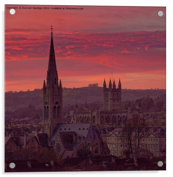 Pink sunset across the City of Bath skyline square Acrylic by Duncan Savidge