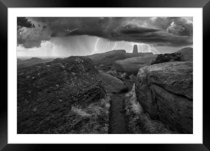 Lightning over Stanage Edge Framed Mounted Print by Tim Hill