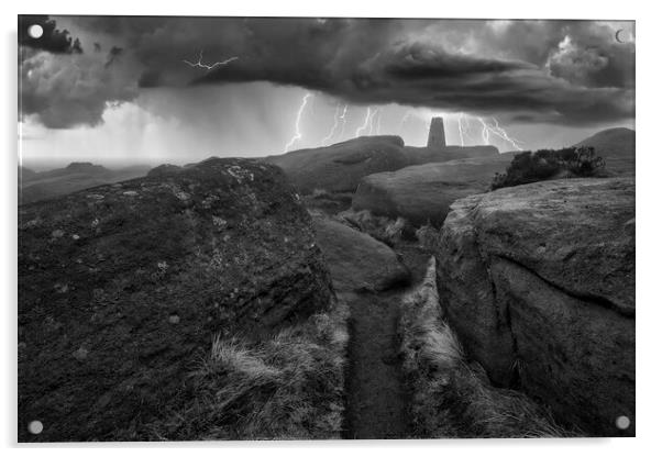 Lightning over Stanage Edge Acrylic by Tim Hill