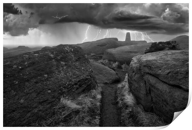 Lightning over Stanage Edge Print by Tim Hill