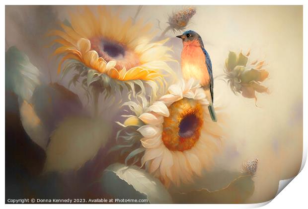 Bluebird and Sunflowers Print by Donna Kennedy
