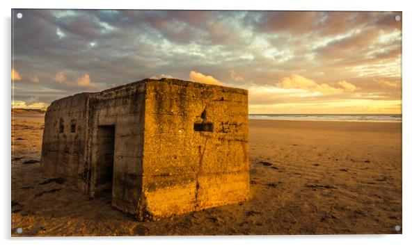 WW2 Pillbox Filey Beach Acrylic by Tim Hill