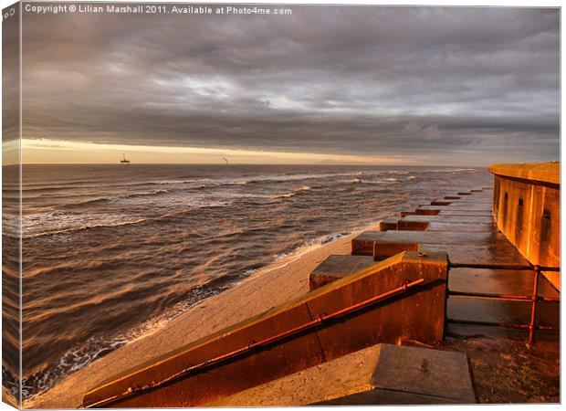 Sunlight on the sea defences Canvas Print by Lilian Marshall